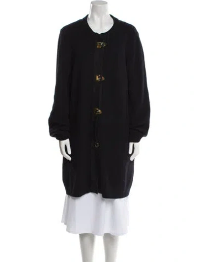 Pre-owned Tory Burch Wool Faux Fur Coat In Blue