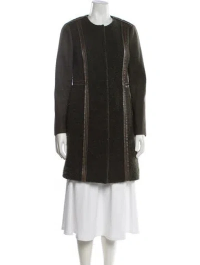 Pre-owned Tory Burch Wool Faux Fur Coat In Green