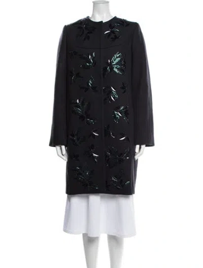Pre-owned Tory Burch Wool Floral Print Coat In Blue