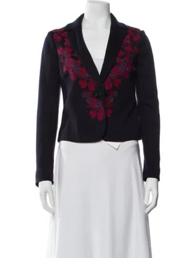 Pre-owned Tory Burch Wool Floral Print Evening Jacket W/ Tags In Blue