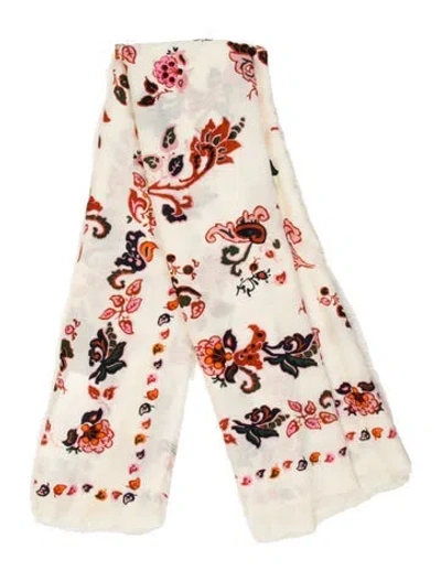 Pre-owned Tory Burch Wool Floral Print Scarf In Neutral
