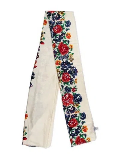 Pre-owned Tory Burch Wool Floral Print Scarf In Neutrals