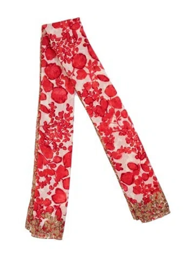 Pre-owned Tory Burch Wool Floral Print Scarf In Red