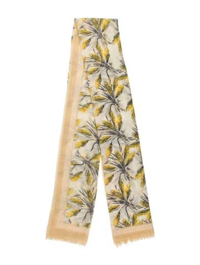 Pre-owned Tory Burch Wool Floral Print Scarf In Yellow