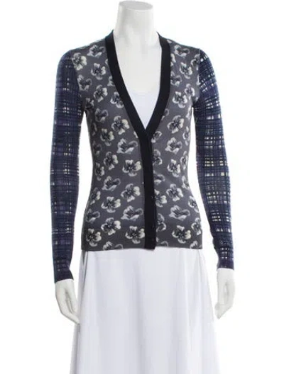 Pre-owned Tory Burch Wool Floral Print Sweater In Blue