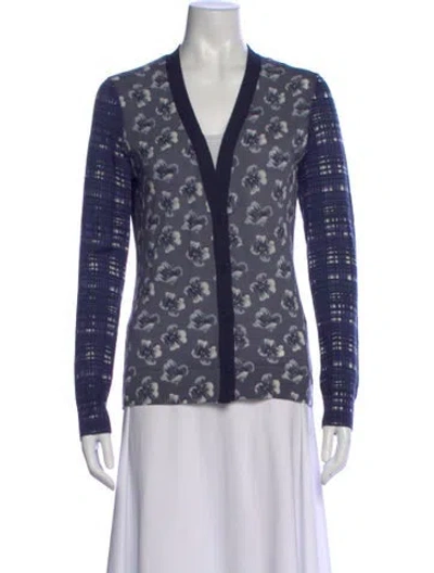 Pre-owned Tory Burch Wool Floral Print Sweater In Blue