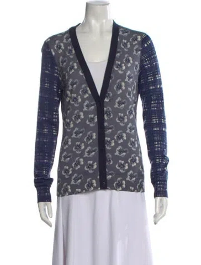 Pre-owned Tory Burch Wool Floral Print Sweater In Blue