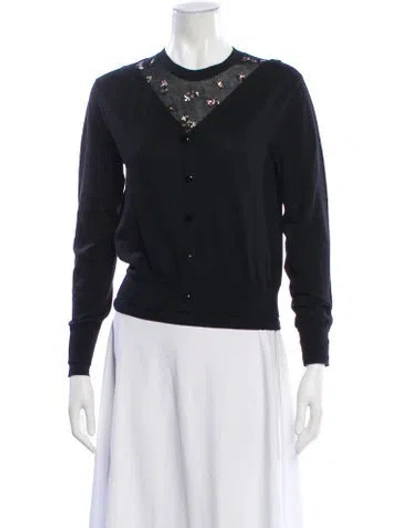 Pre-owned Tory Burch Wool Floral Print Top In Black