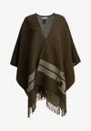 Tory Burch Wool Fringed Poncho In Green