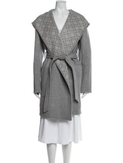 Pre-owned Tory Burch Wool Graphic Print Coat W/ Tags In Gray