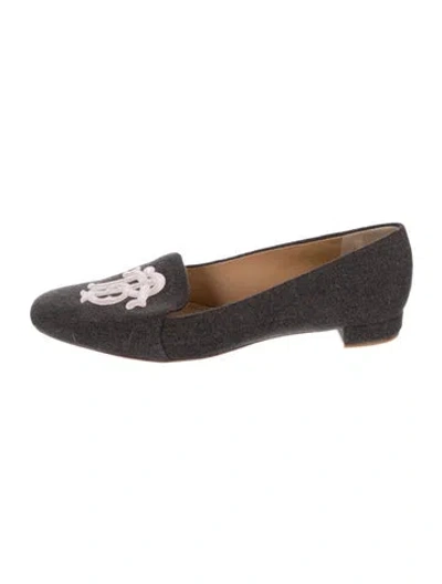 Pre-owned Tory Burch Wool Graphic Print Loafers In Gray