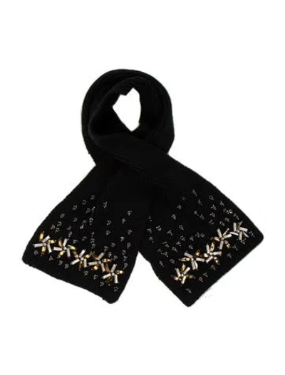 Pre-owned Tory Burch Wool Graphic Print Scarf In Black