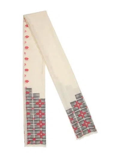 Pre-owned Tory Burch Wool Graphic Print Scarf In Neutral