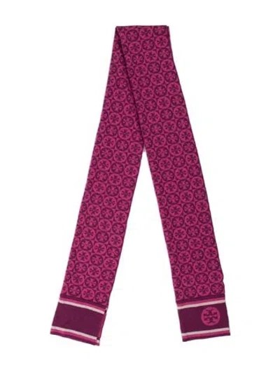 Pre-owned Tory Burch Wool Graphic Print Scarf In Pink
