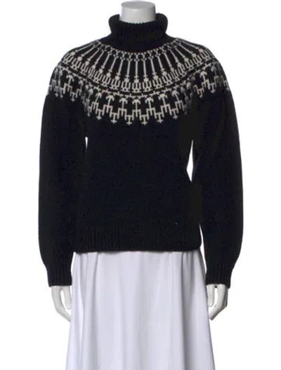 Pre-owned Tory Burch Wool Graphic Print Sweater In Black