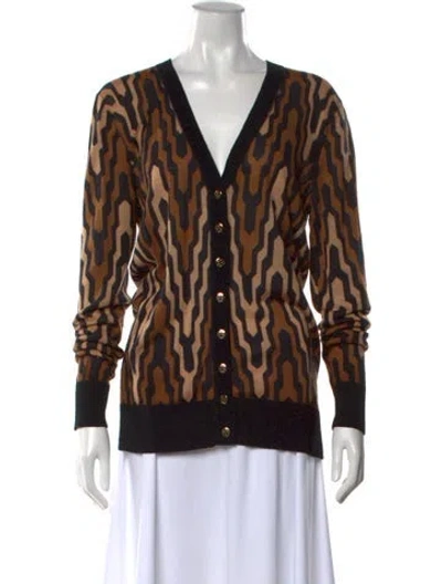 Pre-owned Tory Burch Wool Graphic Print Sweater In Black