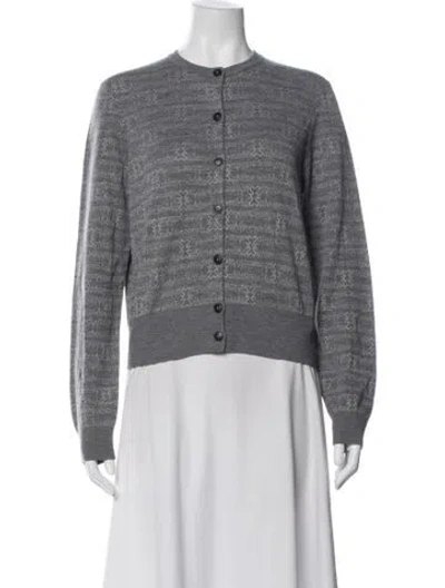 Pre-owned Tory Burch Wool Graphic Print Sweater In Gray
