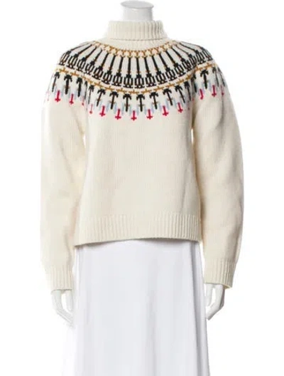 Pre-owned Tory Burch Wool Graphic Print Sweater In Neutral