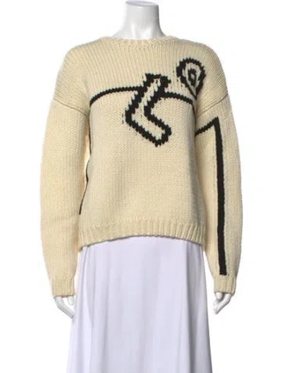 Pre-owned Tory Burch Wool Graphic Print Sweater In Neutral