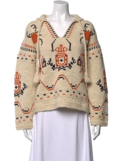 Pre-owned Tory Burch Wool Graphic Print Sweater In Neutral