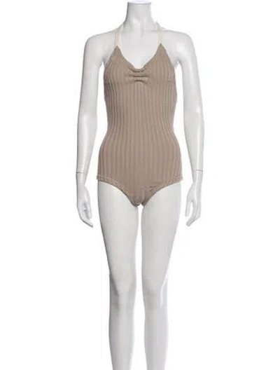 Pre-owned Tory Burch Wool Halterneck Bodysuit In Neutrals