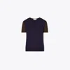 Tory Burch Short-sleeve Buttoned Wool T-shirt In Blue