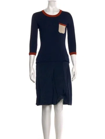Pre-owned Tory Burch Wool Knee-length Dress In Blue