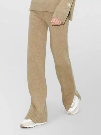 Tory Burch Wool Knit Trousers Ribbed Cuff Hem In Brown
