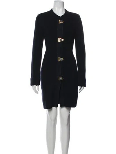 Pre-owned Tory Burch Wool Mini Dress In Blue