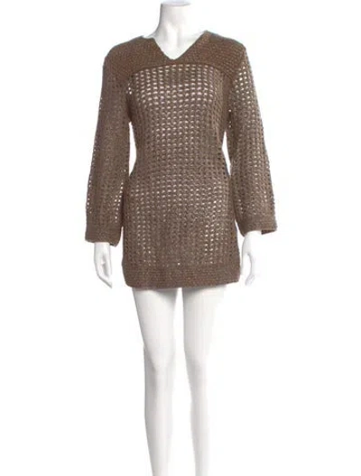 Pre-owned Tory Burch Wool Mini Dress In Neutral