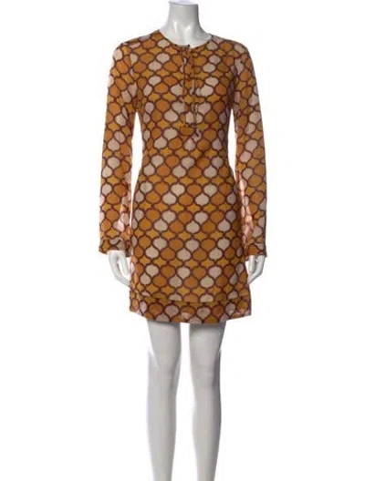 Pre-owned Tory Burch Wool Mini Dress In Neutrals/purple/yellow