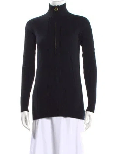 Pre-owned Tory Burch Wool Mock Neck Sweater In Black