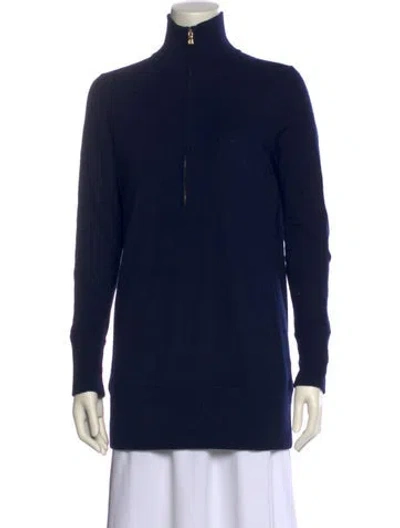 Pre-owned Tory Burch Wool Mock Neck Sweater In Blue