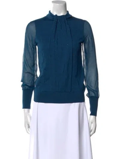 Pre-owned Tory Burch Wool Mock Neck Sweater W/ Tags In Blue