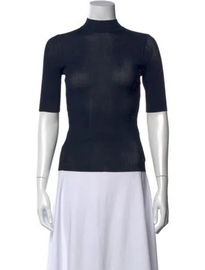 Pre-owned Tory Burch Wool Mock Neck Top In Blue