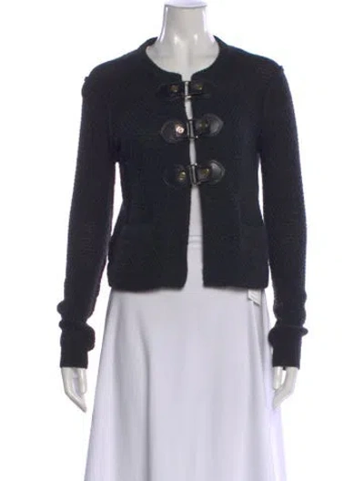 Pre-owned Tory Burch Wool Open Front Sweater In Black
