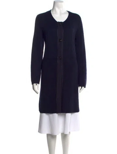 Pre-owned Tory Burch Wool Open Front Sweater In Blue