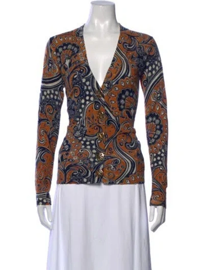 Pre-owned Tory Burch Wool Paisley Print Sweater In Blue/brown