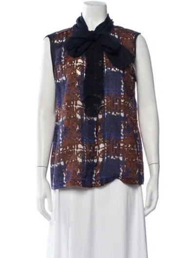 Pre-owned Tory Burch Wool Patterned Blouse In Blue/brown