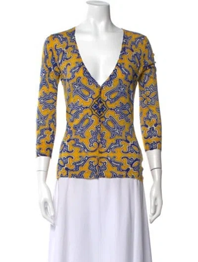 Pre-owned Tory Burch Wool Patterned Button-up Top In Yellow