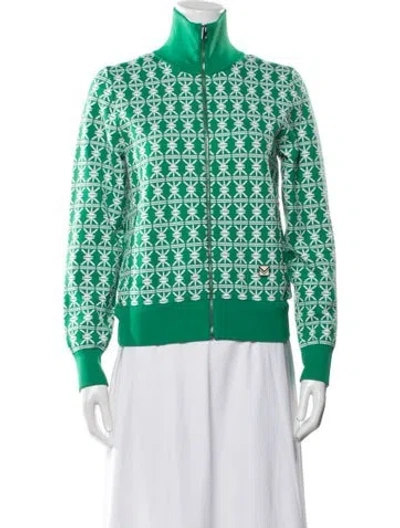 Pre-owned Tory Burch Wool Patterned Jacket In Green