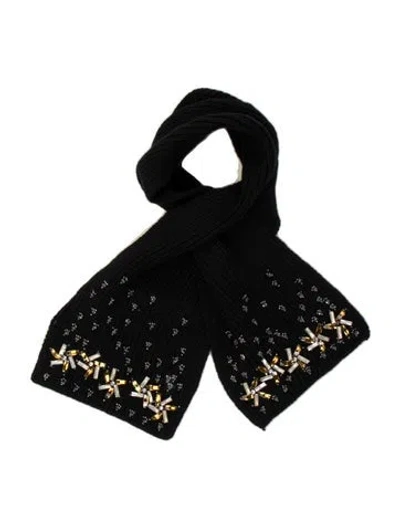 Pre-owned Tory Burch Wool Patterned Scarf W/ Tags In Black
