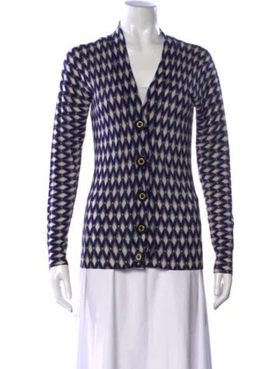 Pre-owned Tory Burch Wool Patterned Sweater In Blue