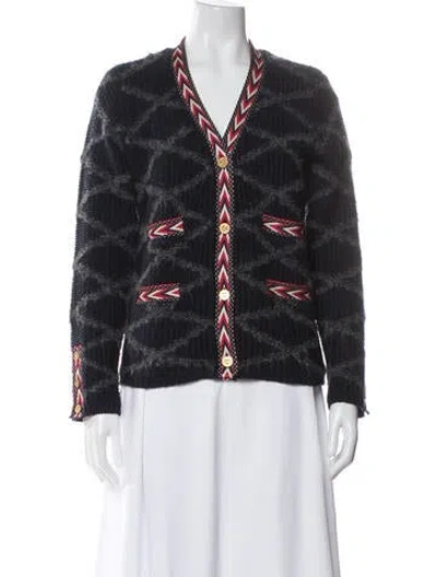 Pre-owned Tory Burch Wool Patterned Sweater In Blue