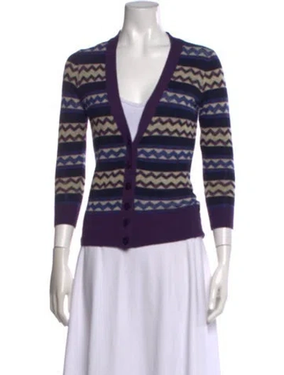 Pre-owned Tory Burch Wool Patterned Sweater In Blue