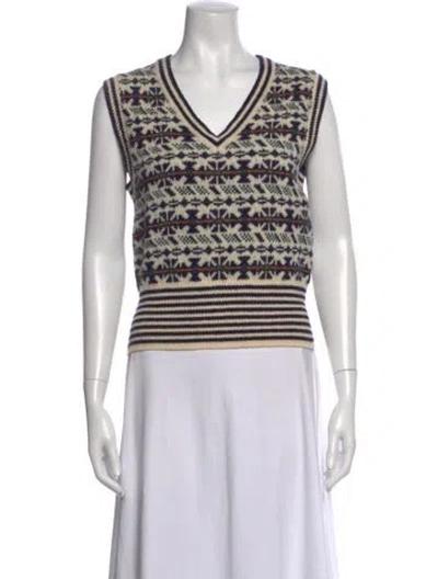 Pre-owned Tory Burch Wool Patterned Sweater In Blue