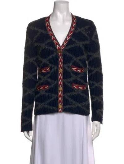 Pre-owned Tory Burch Wool Patterned Sweater In Blue