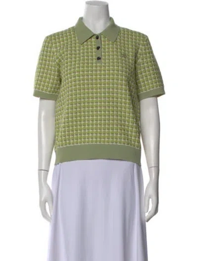 Pre-owned Tory Burch Wool Patterned Sweater In Green