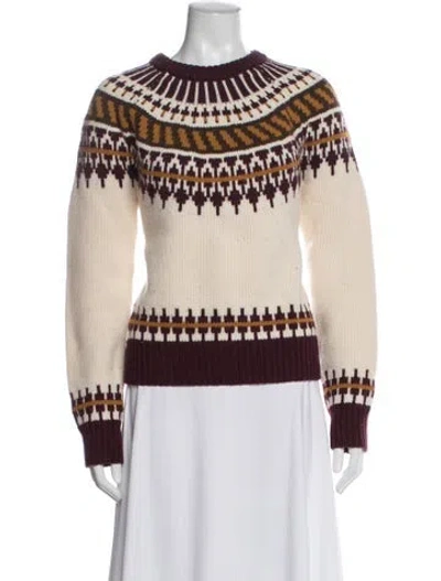 Pre-owned Tory Burch Wool Patterned Sweater In Neutral