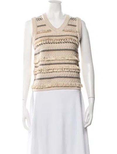 Pre-owned Tory Burch Wool Patterned Sweater In Neutral